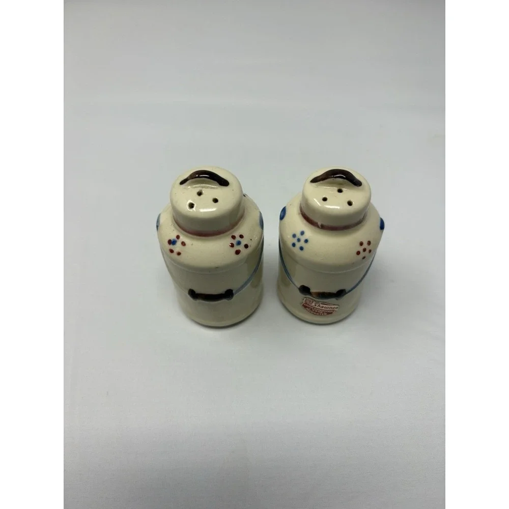 Vintage Shawnee Milk Cans Cottage Salt & Pepper Shakers White W/ Dot Flowers MCM